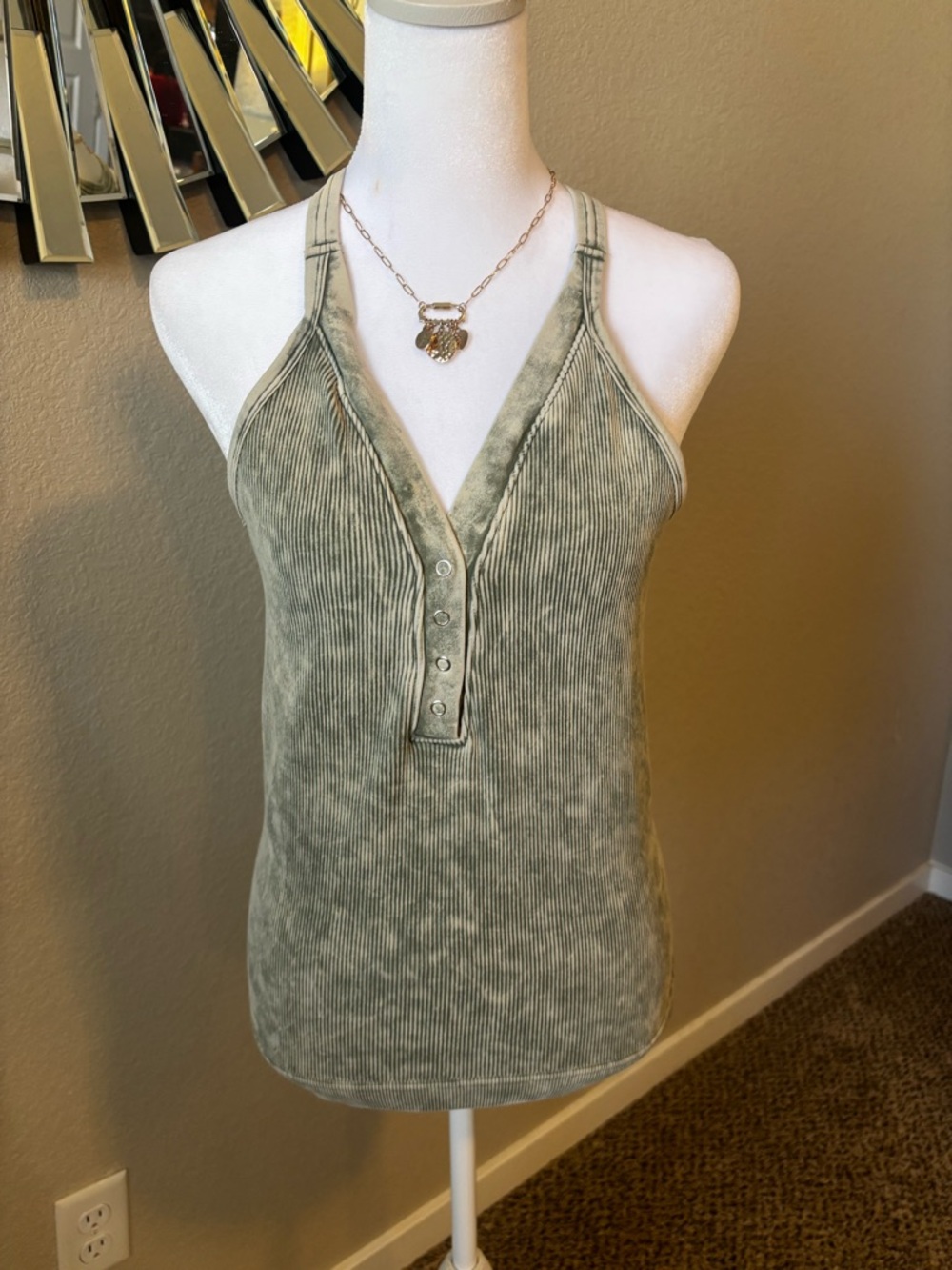 Salt Life Olive Ribbed Henley Racerback Tank Top